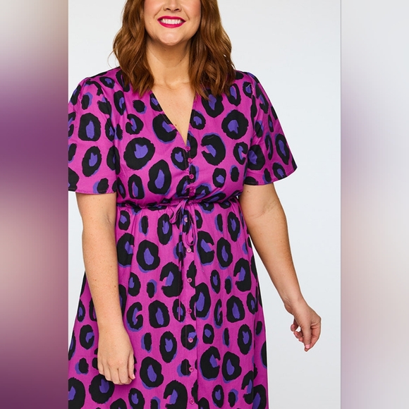 Marley Cotton Purple Leopard Dress, Plus Size 20 - Picture 6 of 11